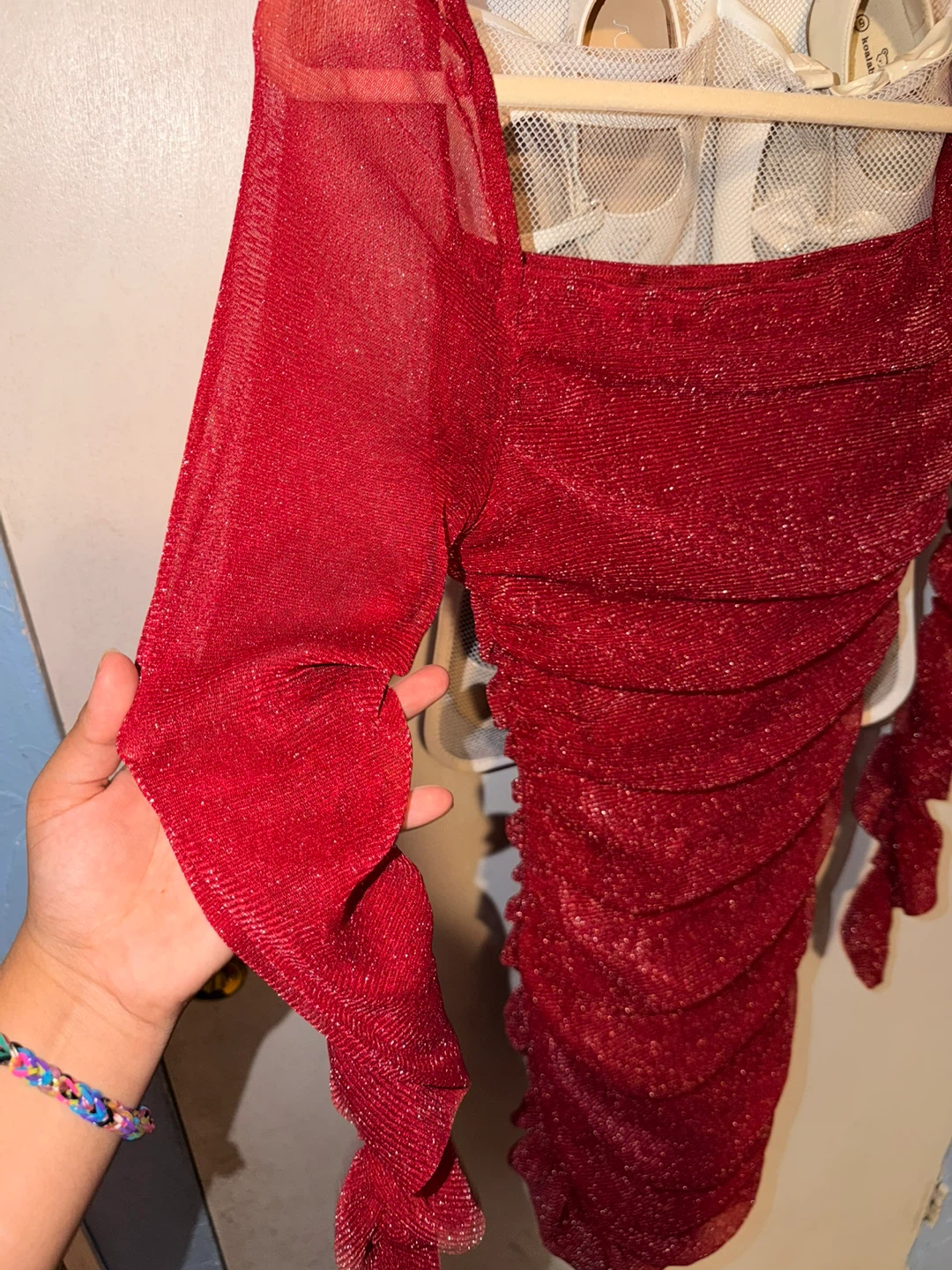 Sparkly Red Ruched Mini Dress - photo 3