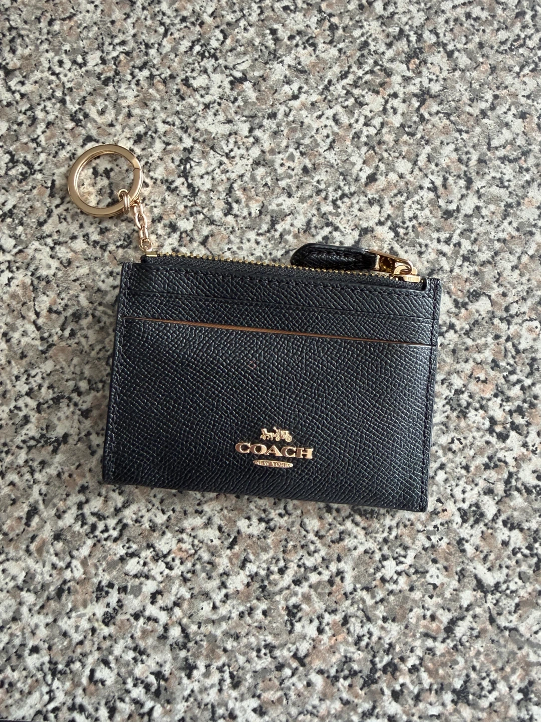 Coach Black Leather Card Holder with Keychain