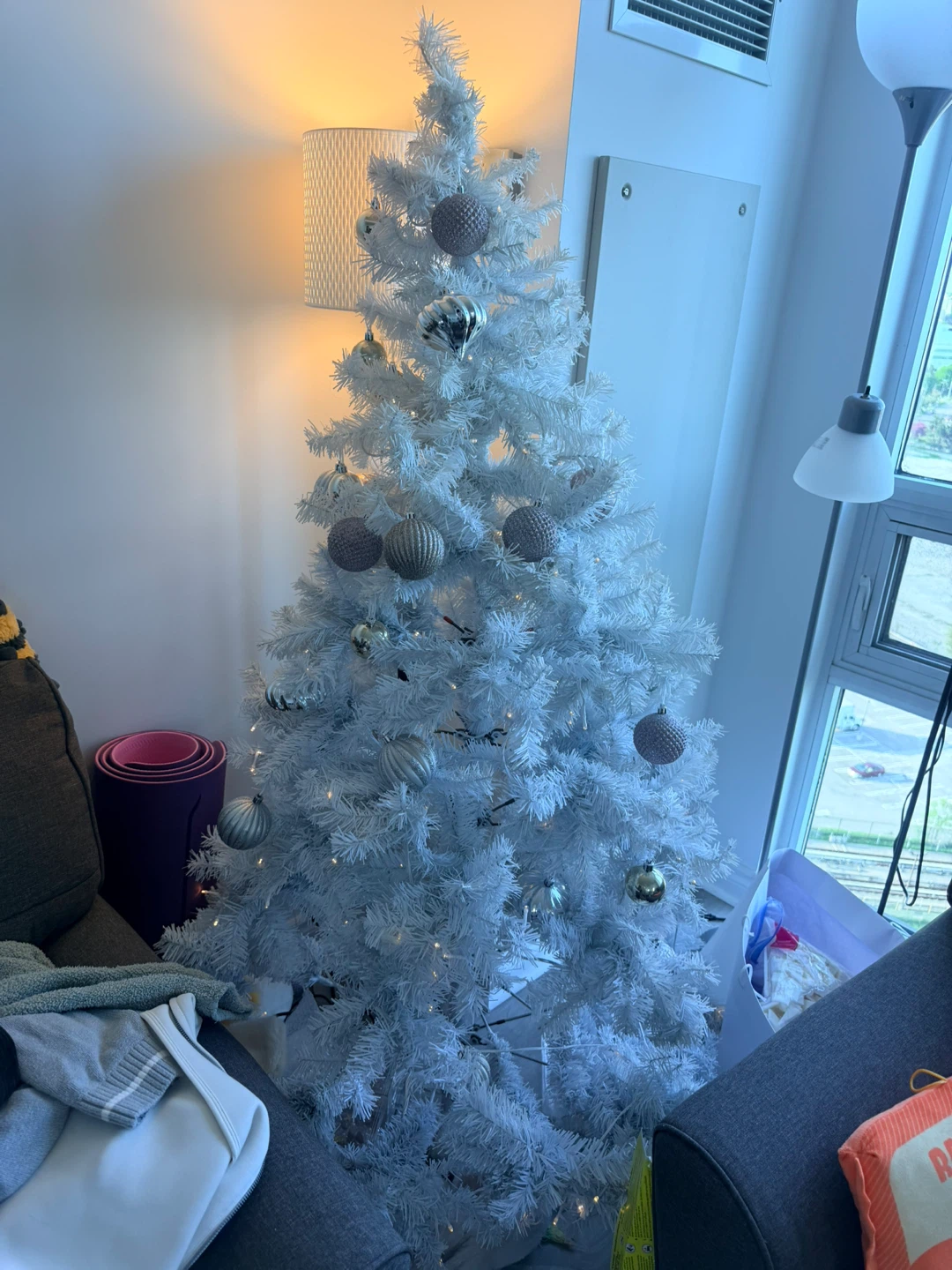 White Artificial Christmas Tree with Ornaments