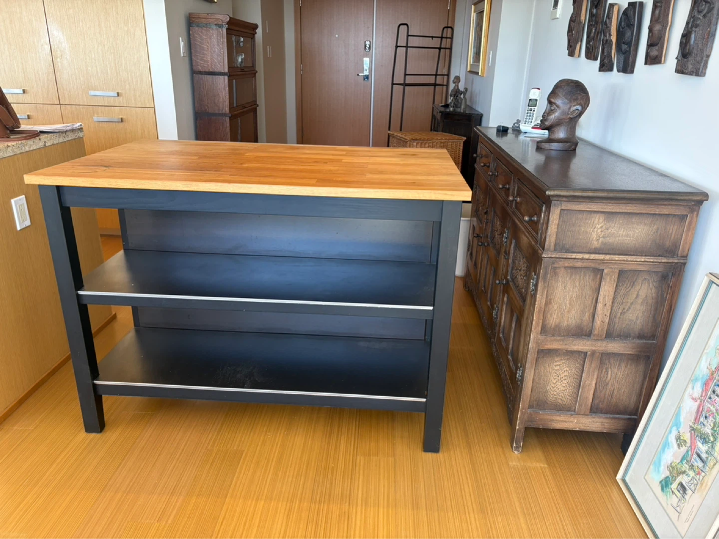 Wooden Top Kitchen Island with Black Shelving - photo 3