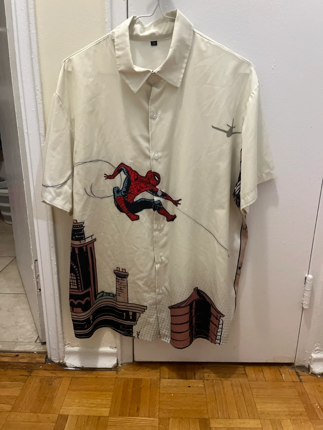 Spiderman Short Sleeve Button Up Shirt Size M