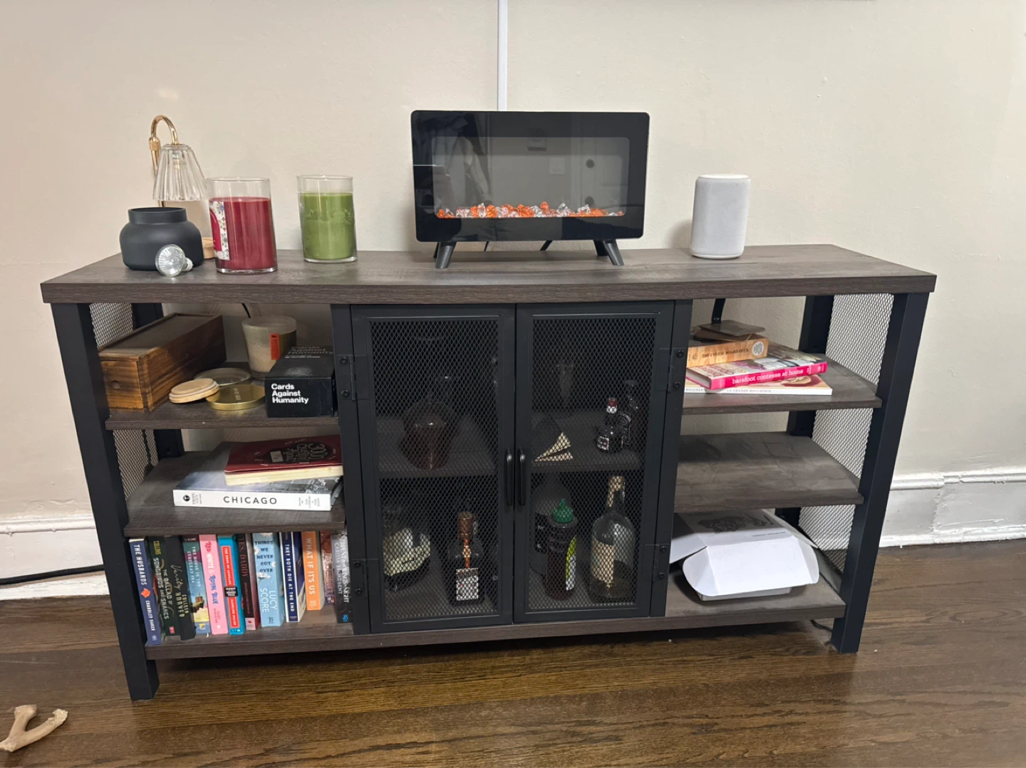 Rustic Wood and Metal Console Table with Storage