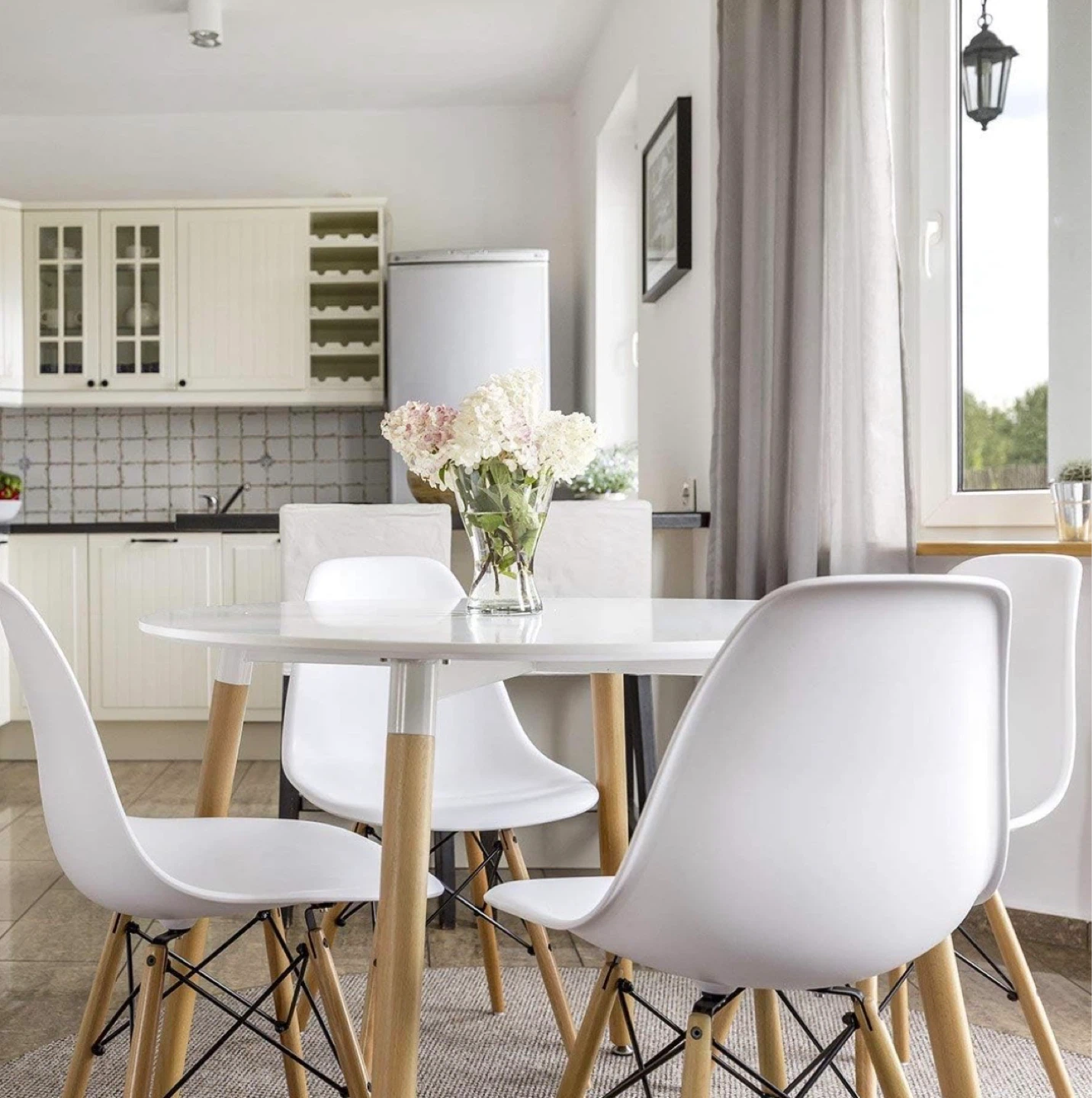 White Round Dining Table with 4 Chairs