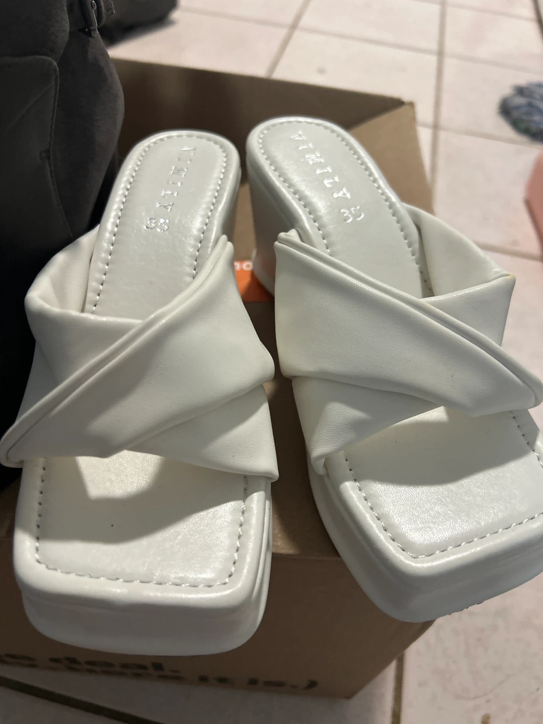 White Wedge Slide Sandals