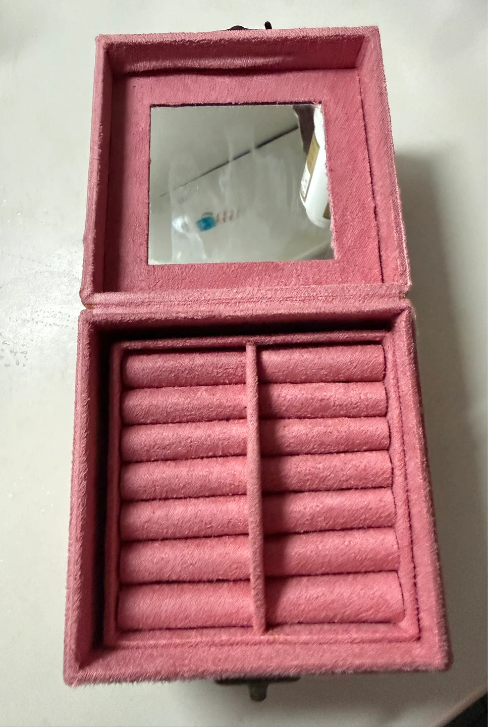 Pink Suede Jewelry Box with mirror 🪞 & handle - photo 2