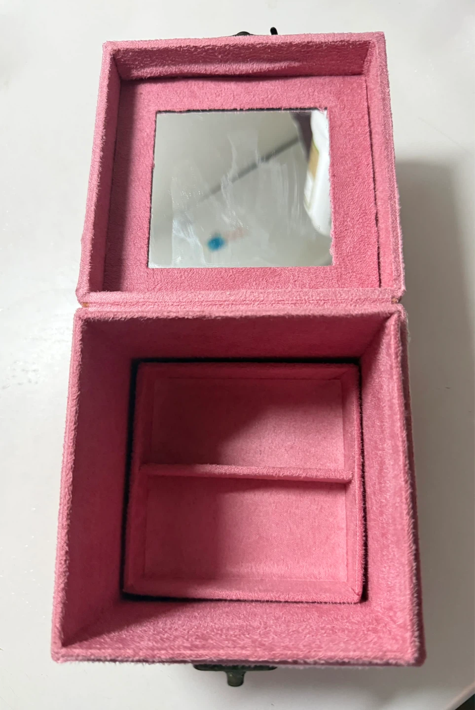 Pink Suede Jewelry Box with mirror 🪞 & handle - photo 4