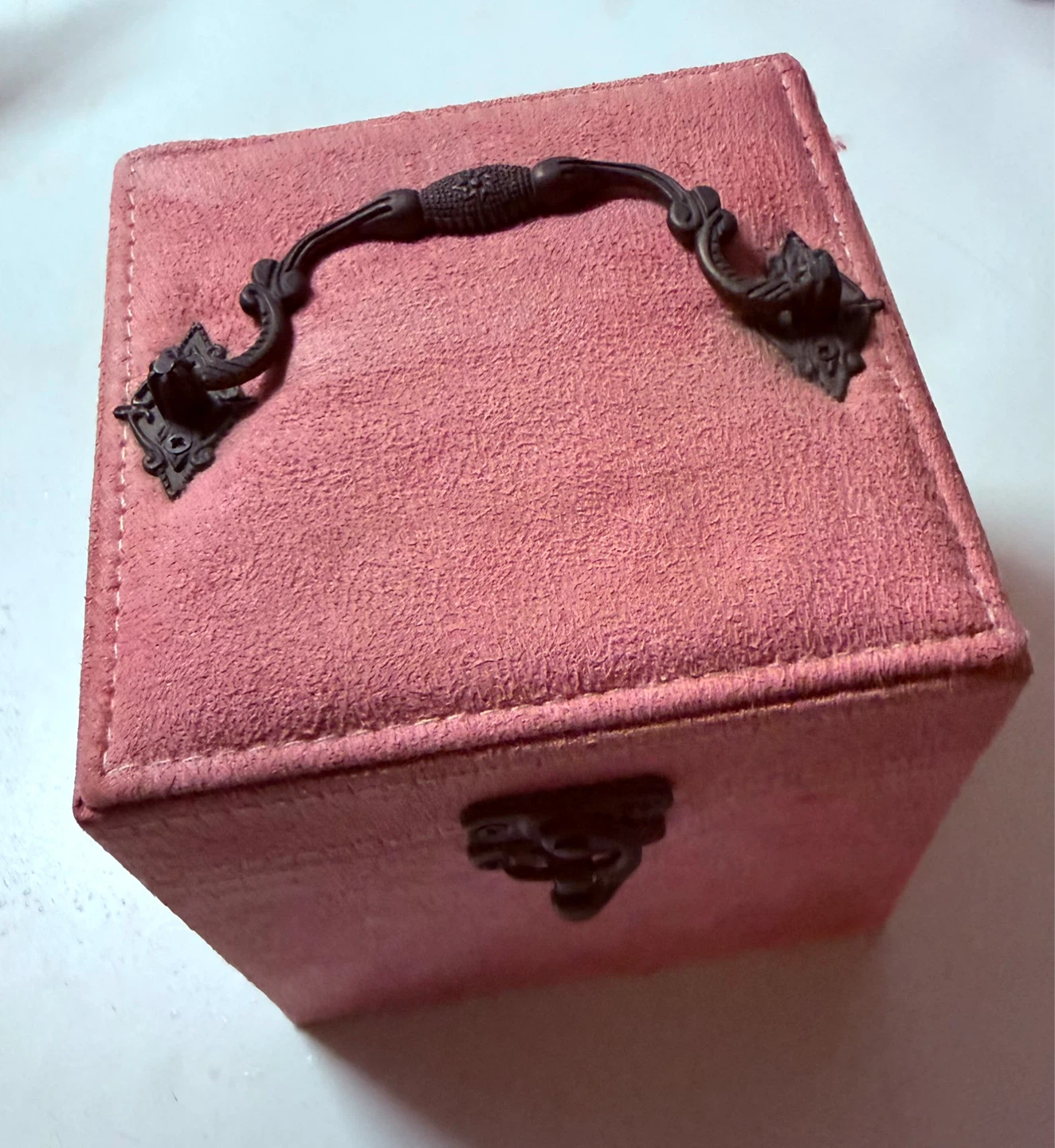 Pink Suede Jewelry Box with mirror 🪞 & handle