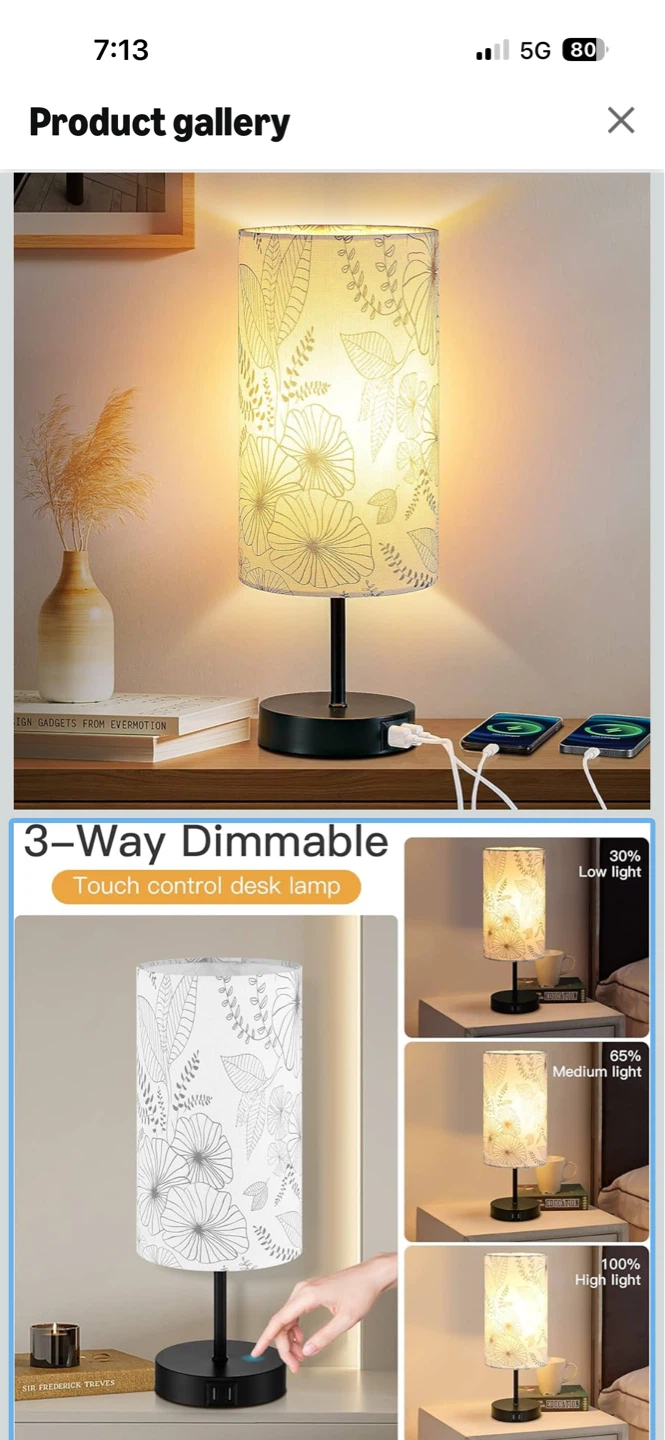 Dimmable Table Lamp with USB Charging Ports