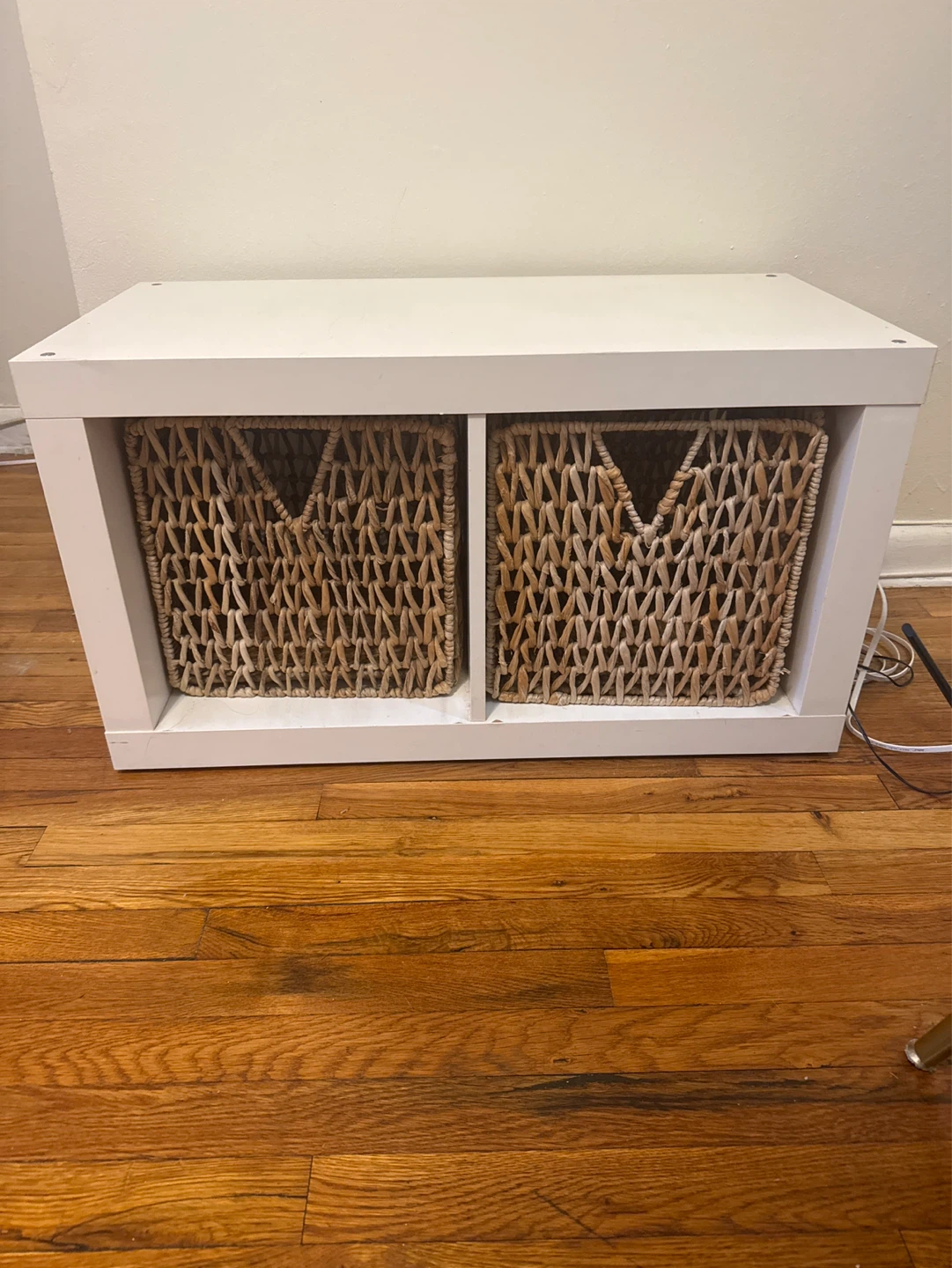 White Cube Storage Unit with Woven Baskets