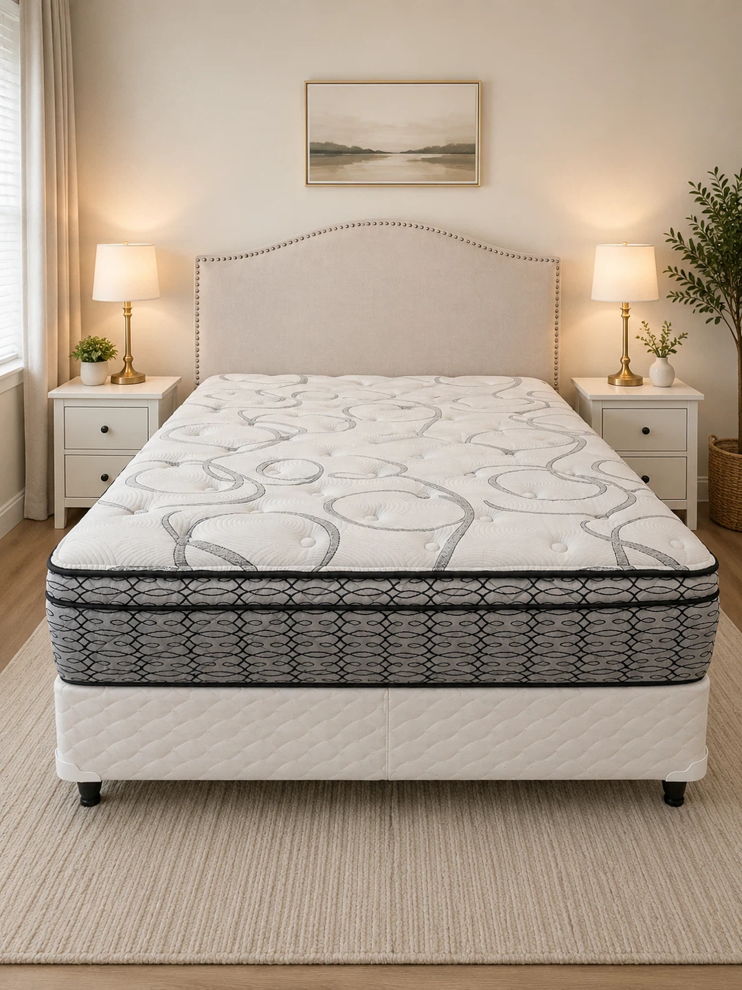 Queen bed Set with Upholstered Headboard – Complete Set