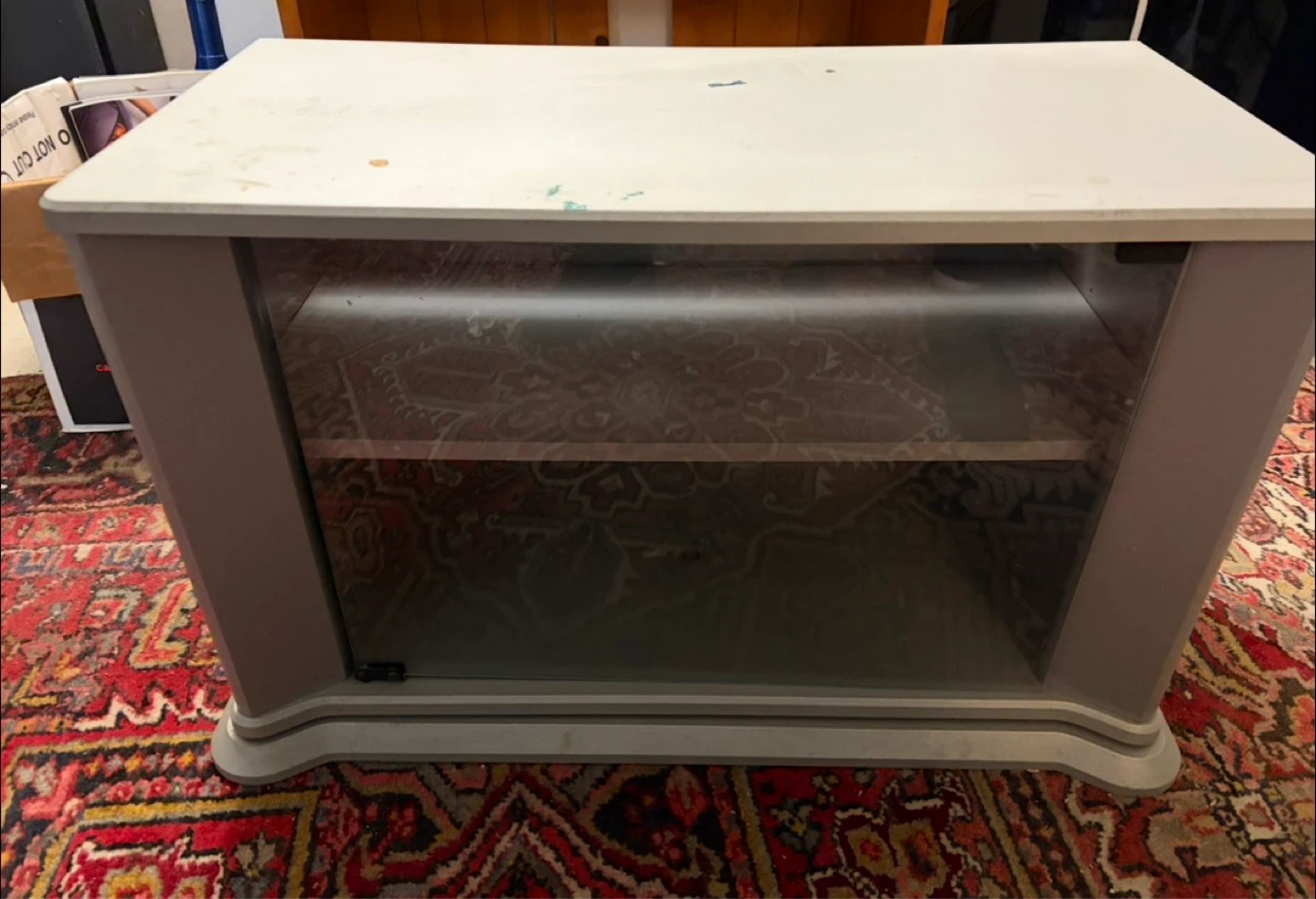 Grey TV Stand with Glass Door