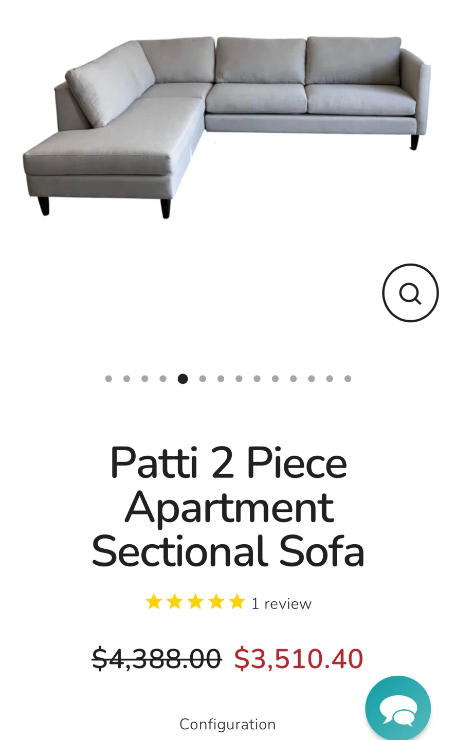 Design Republic Patti 2 Piece Apartment Sectional Sofa