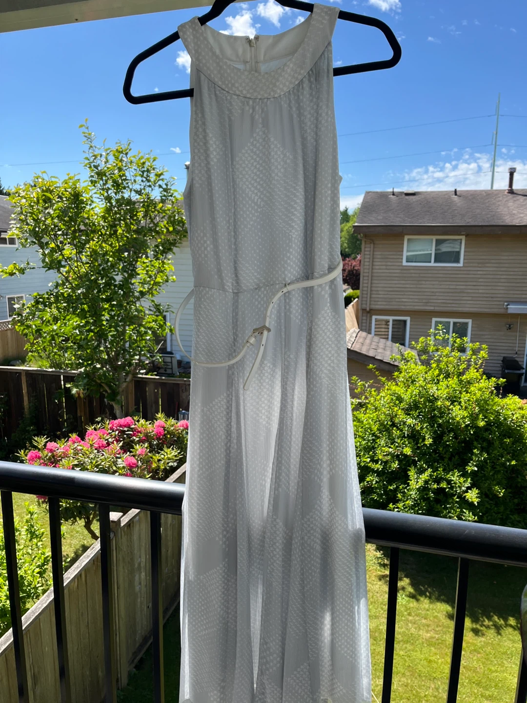 Light Blue Sleeveless Midi Dress with Belt