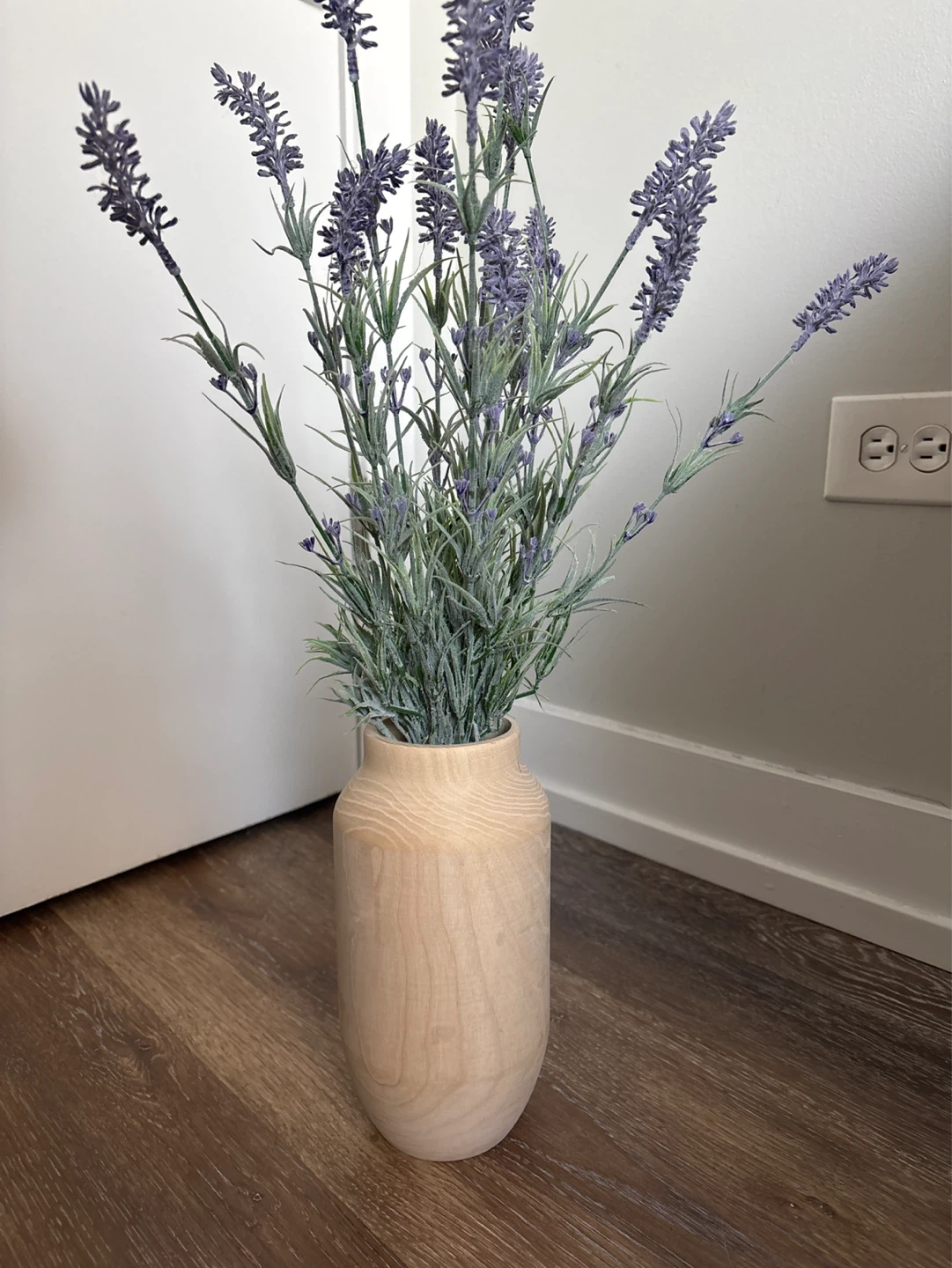 Artificial Lavender Flowers in Wooden Vase