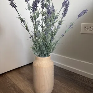 Artificial Lavender Flowers in Wooden Vase