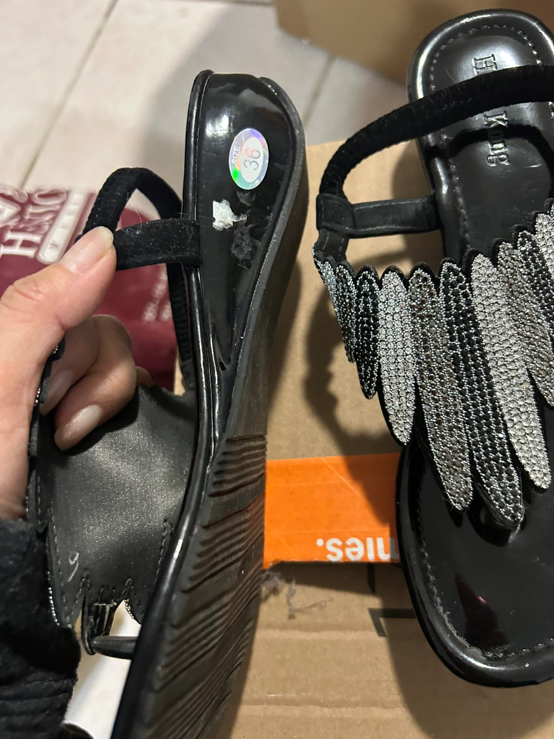Black Sparkly Thong Sandals - Size 36 - photo 3