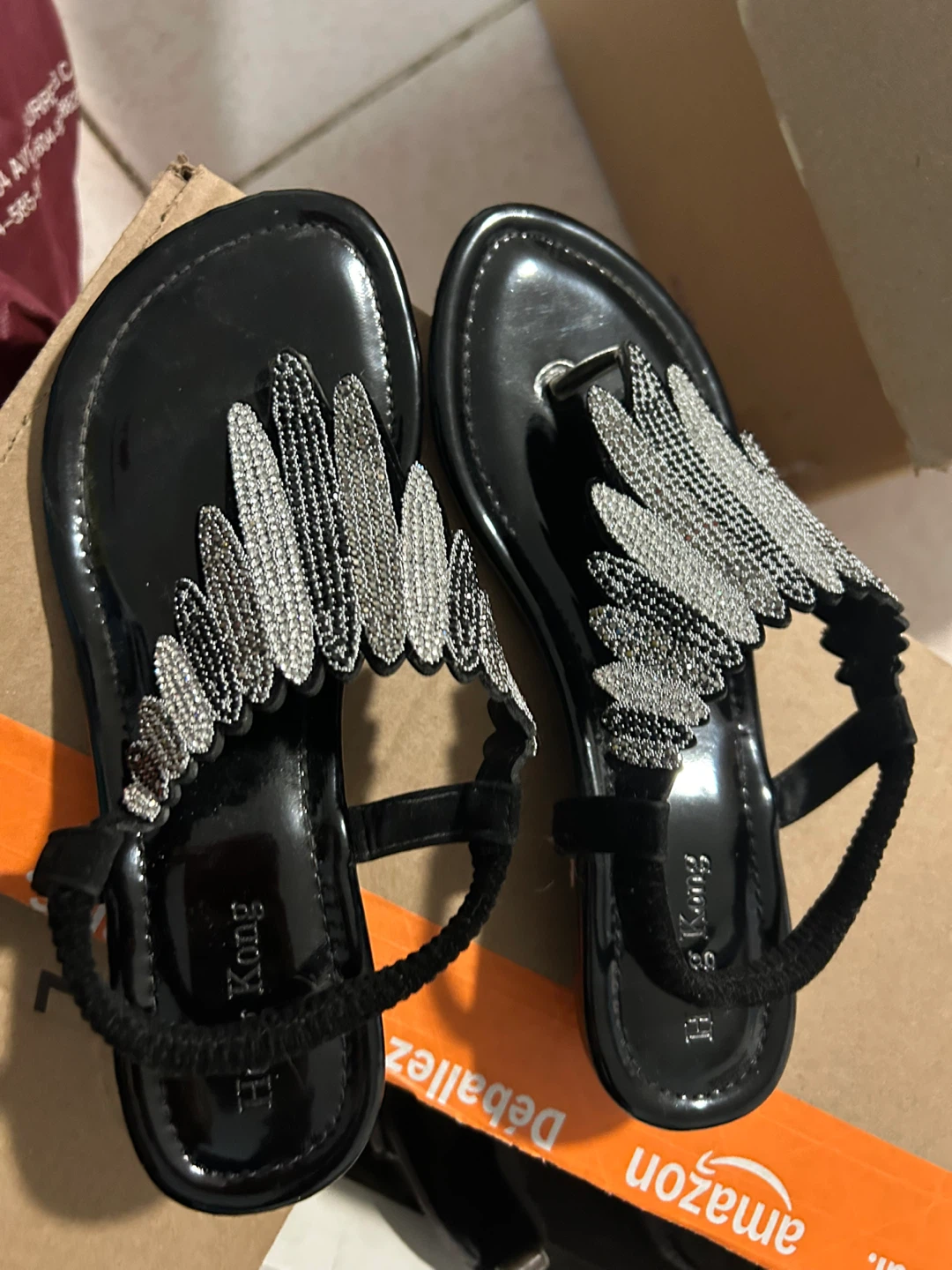 Black Sparkly Thong Sandals - Size 36