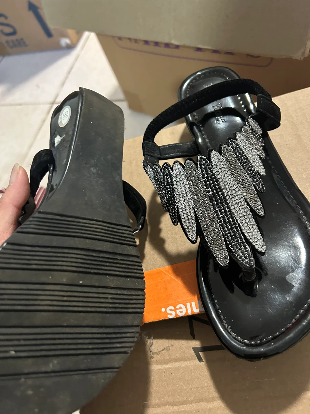 Black Sparkly Thong Sandals - Size 36 - photo 4