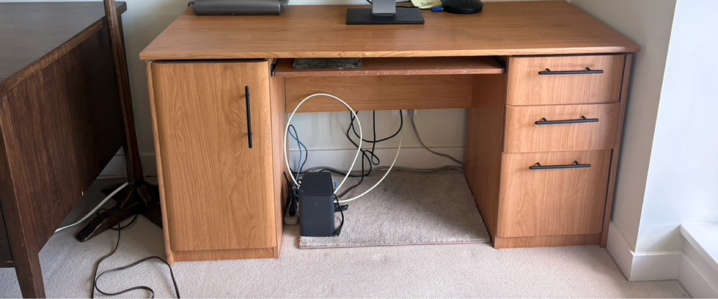 Light Wood Desk with Drawers and Cabinet