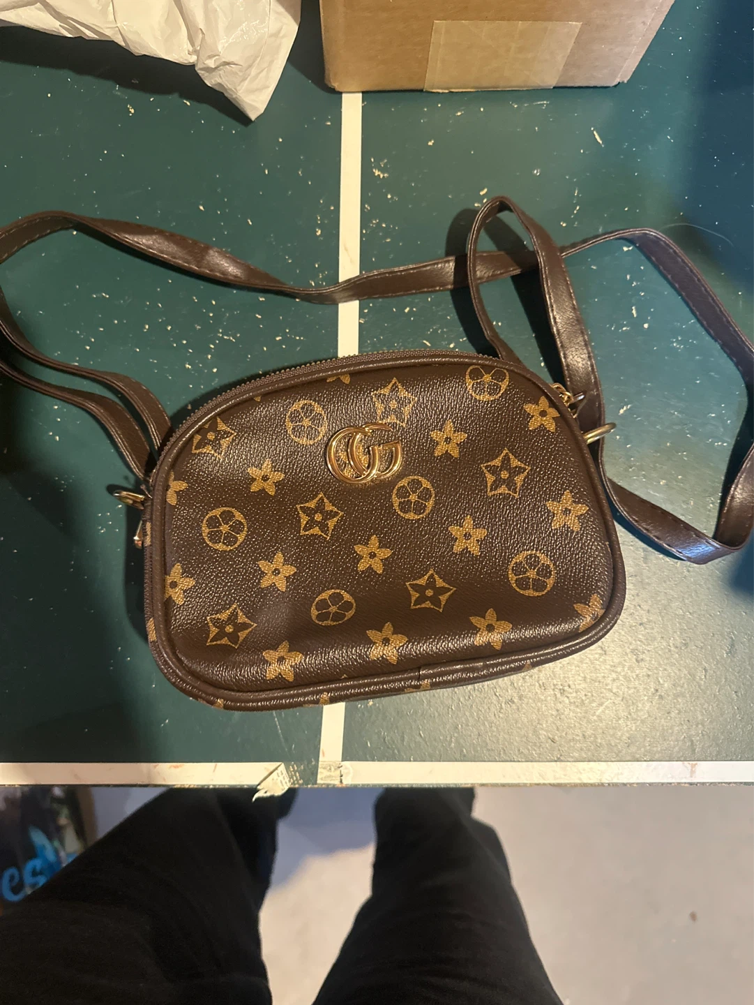 Brown Crossbody Purse with Monogram Pattern