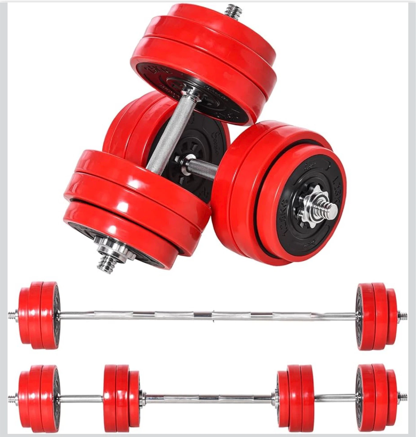 Adjustable Dumbbell and Barbell Weight Set - Red