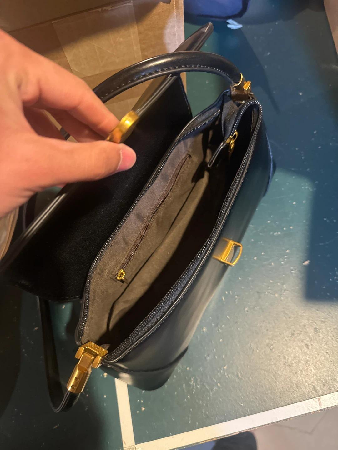 Black Faux Leather Handbag with Gold Hardware - photo 2