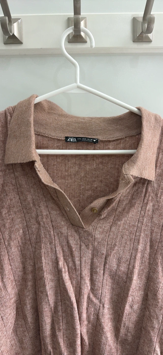 ZARA Ribbed Collared Crop Top - Pink sz L