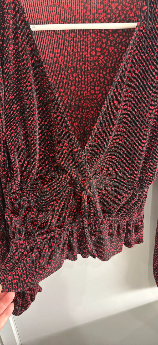 ZARA Black & Red Floral Print Plunging Neckline Top - photo 2