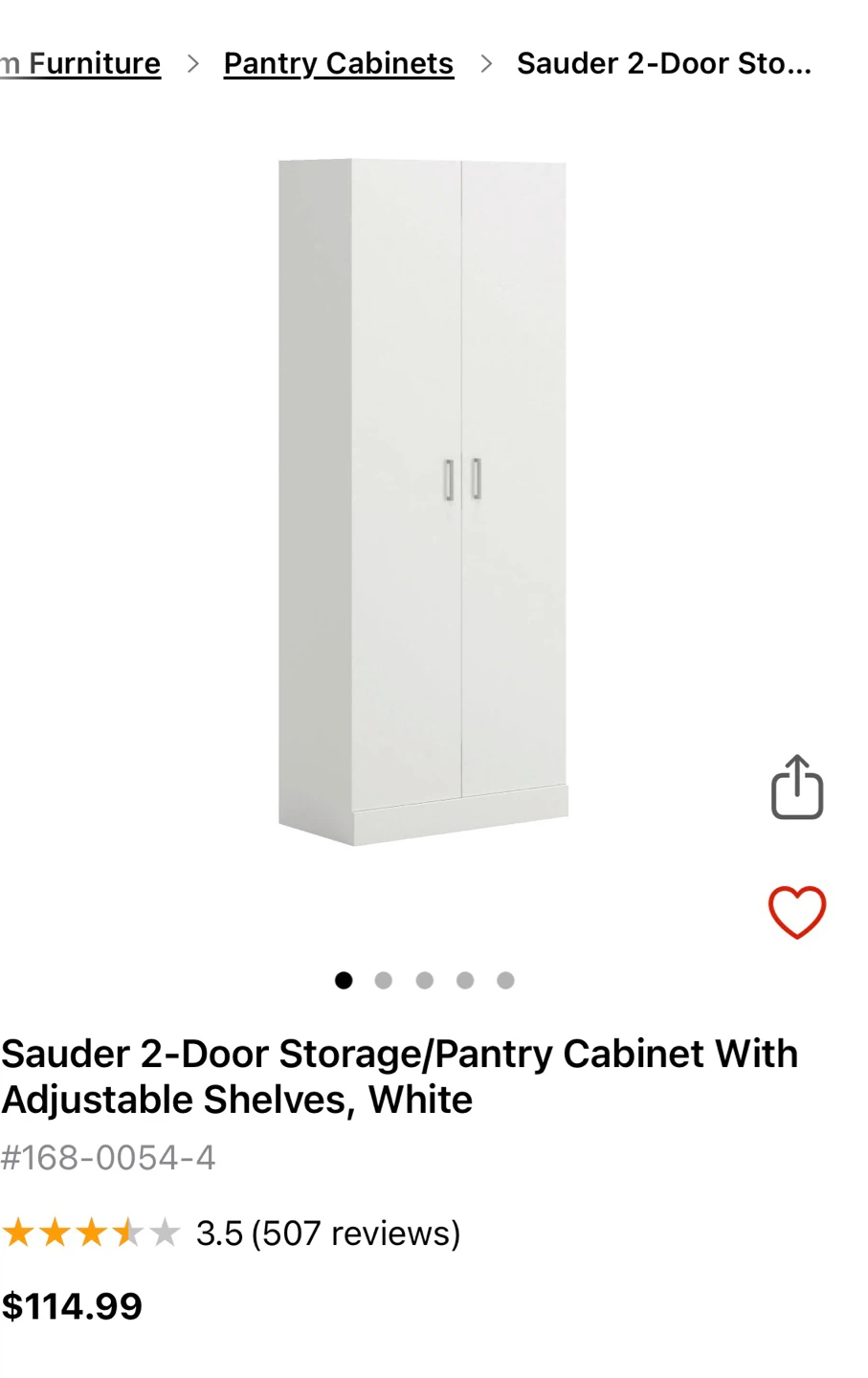 2-Door Storage Pantry Cabinet, White - photo 5