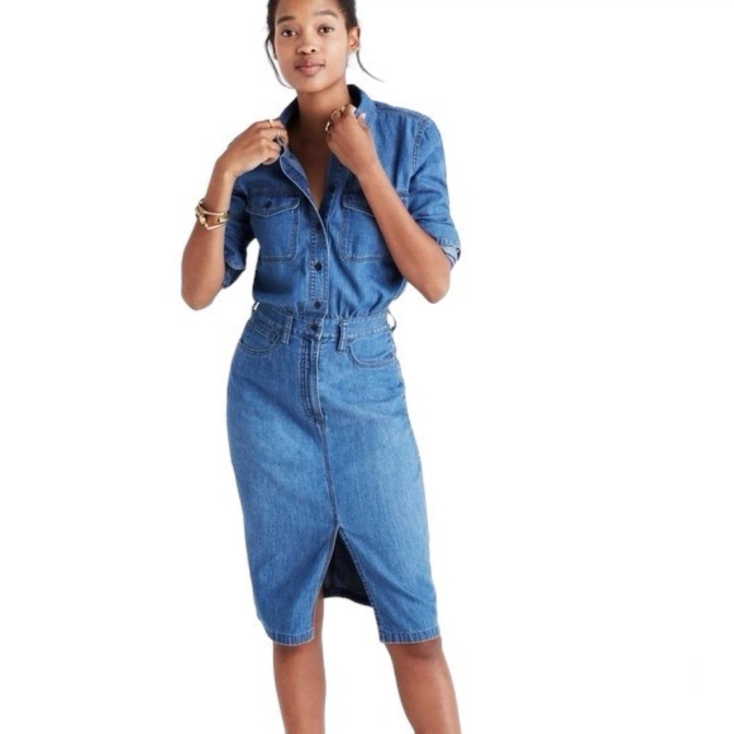 Madewell Blue Denim Midi Shirt Dress Size 00