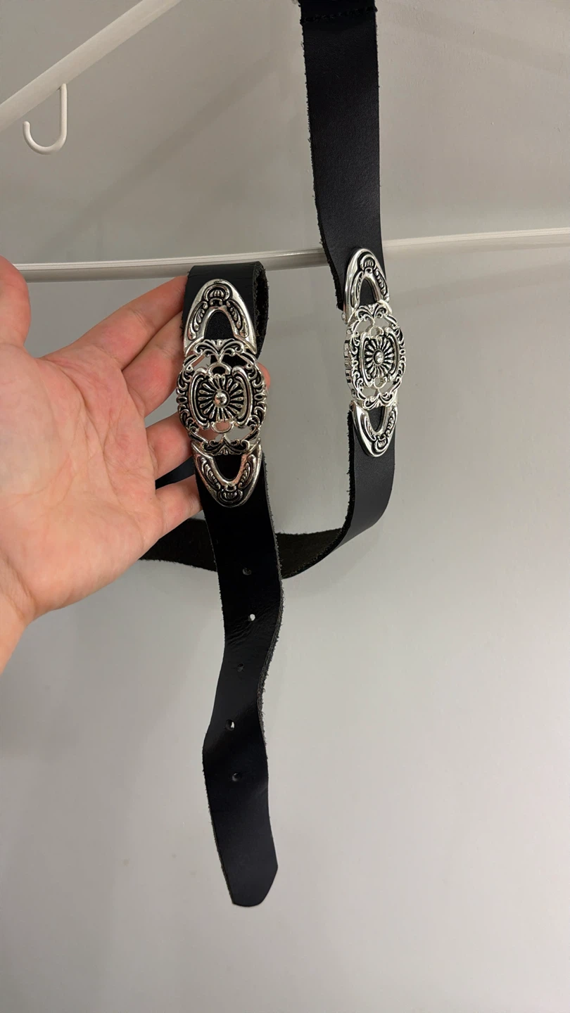 Urban Outfitters Black Belt with Silver Western Buckle - photo 2