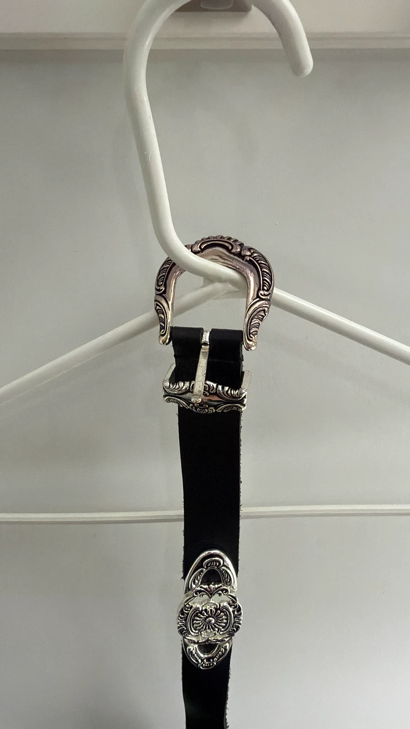 Urban Outfitters Black Belt with Silver Western Buckle
