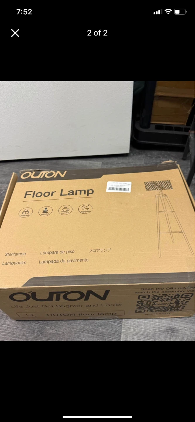 OUTON Boho Rattan Tripod Floor Lamp with Shelves - photo 2