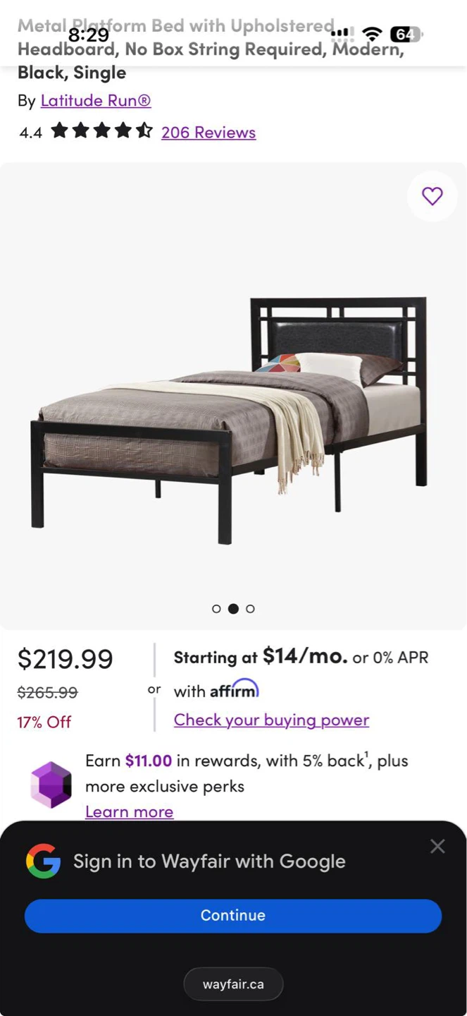 Single/ twin size black bed frame