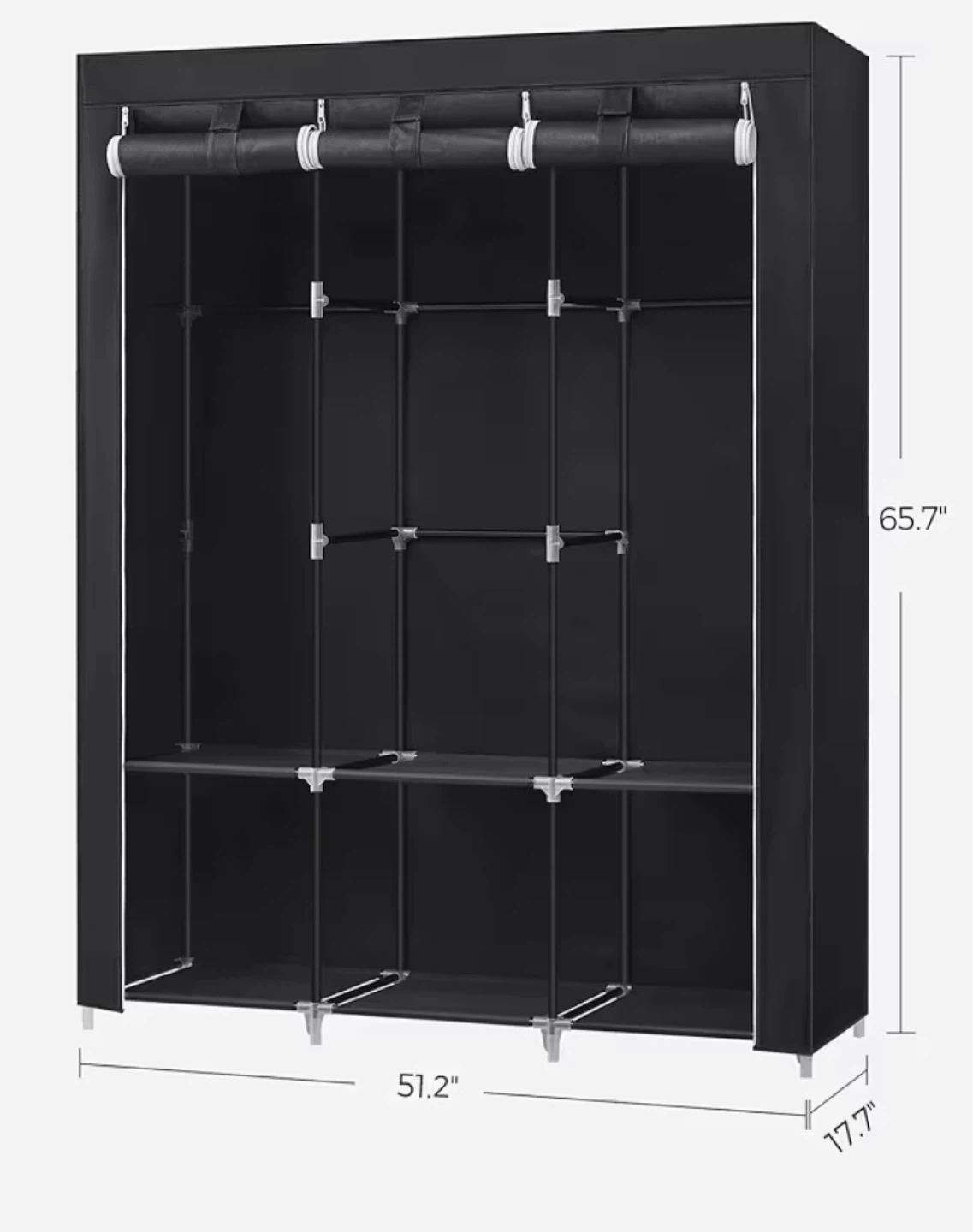 Black Portable Wardrobe Closet with Hanging Rods and Shelves - photo 2