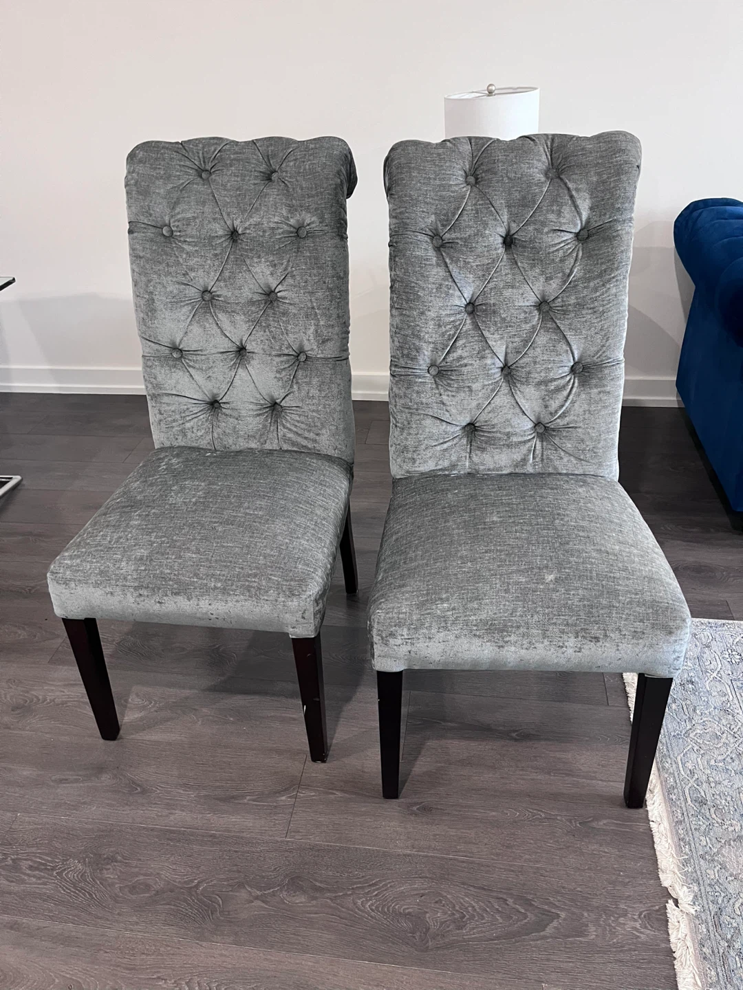 Set of 2 Grey Tufted Dining Chairs with Ring Pulls - photo 2
