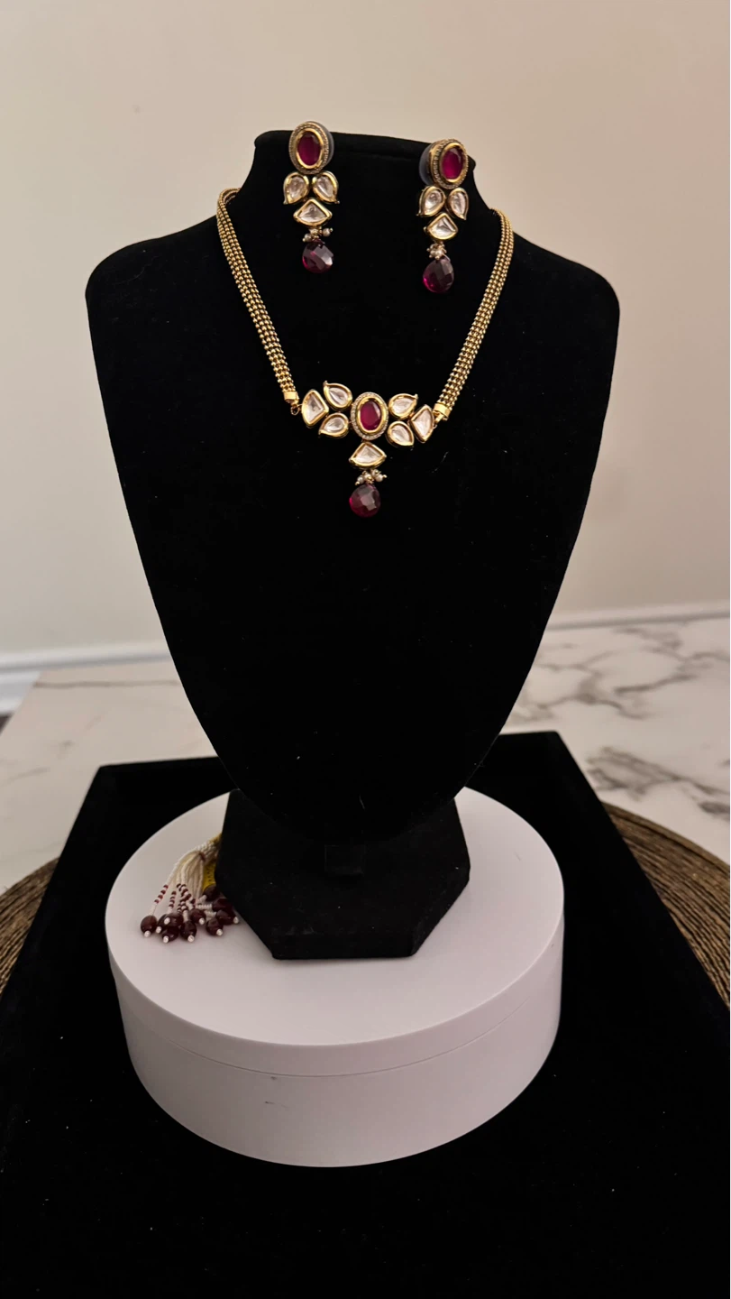 Ruby kundan three piece set