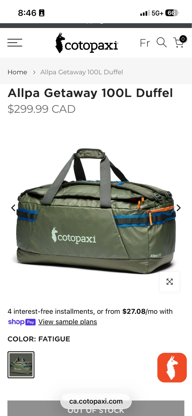 Cotopaxi Allpa Getaway 100L Duffel Bag