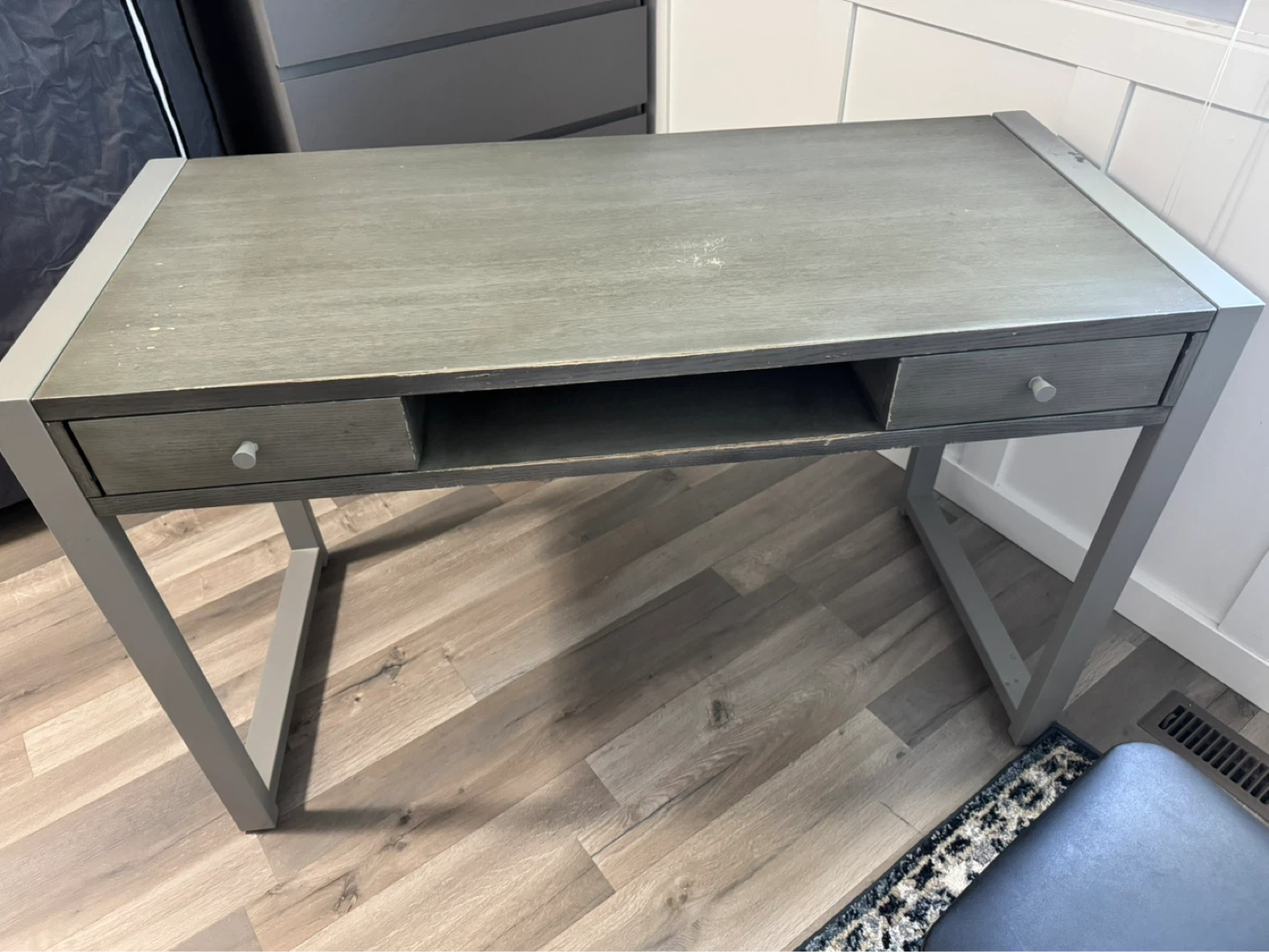 Grey Wood Desk with 2 Drawers