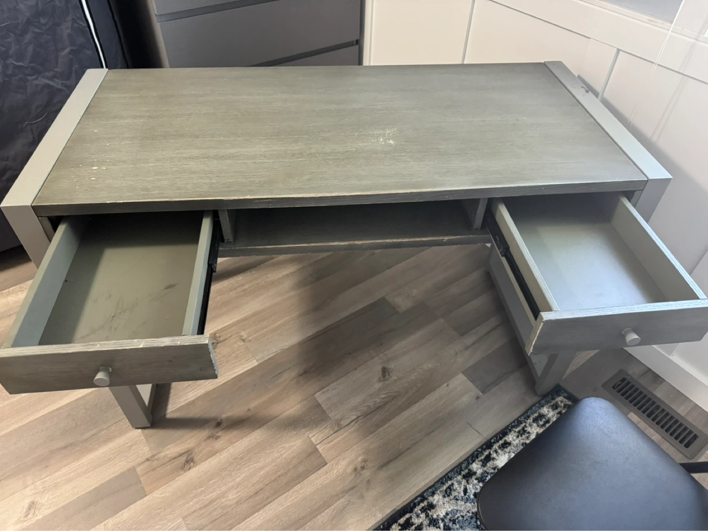 Grey Wood Desk with 2 Drawers - photo 2