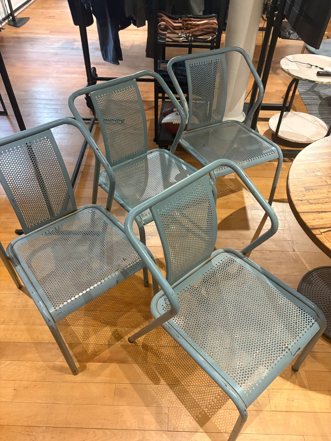 Set of 5 Perforated Metal Chairs - Light Blue