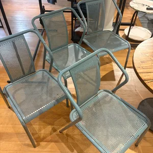 Set of 4 Perforated Metal Chairs - Light Blue