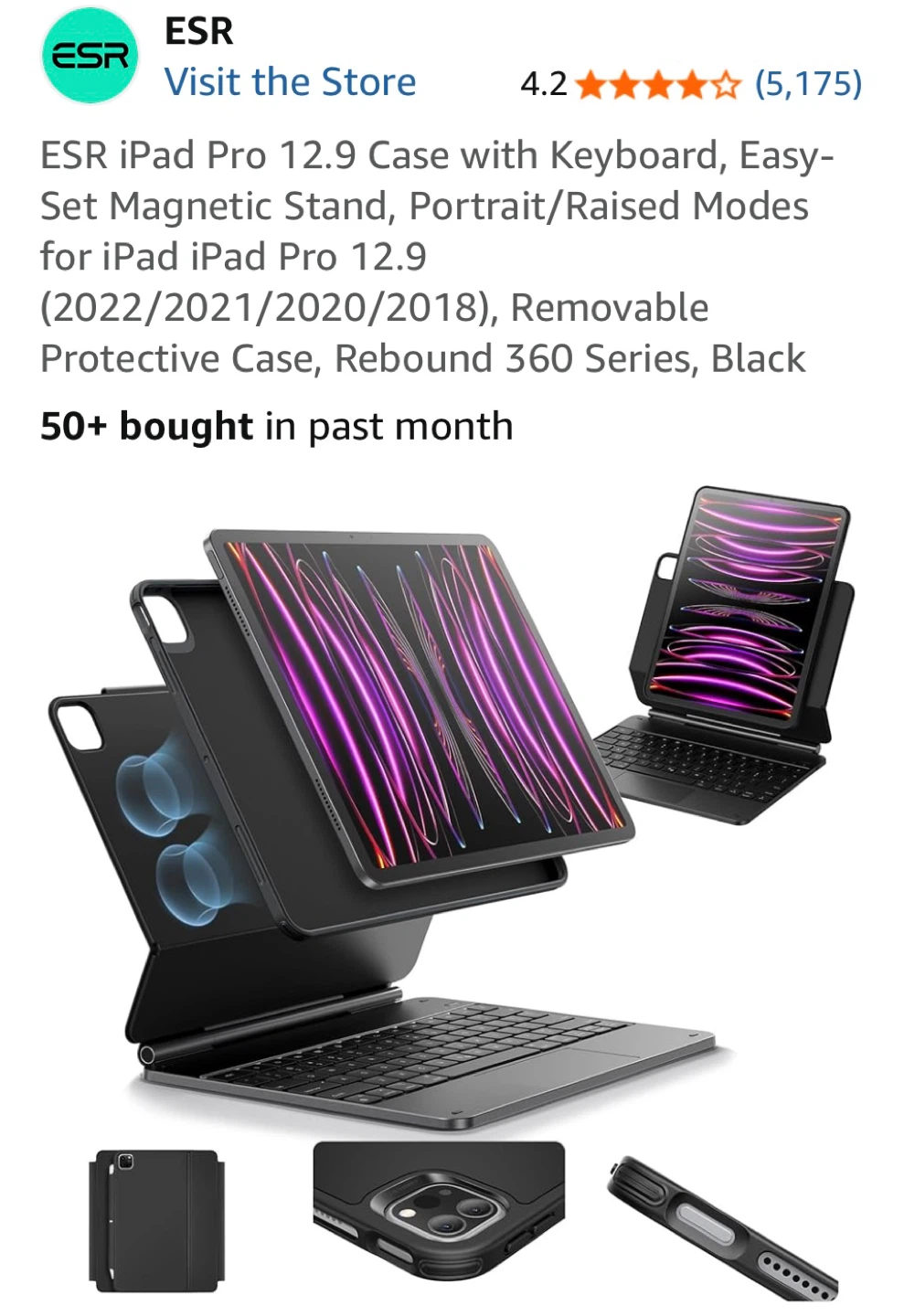 ESR iPad Pro 12.9 Case with Keyboard, Easy-Set Magnetic Stand