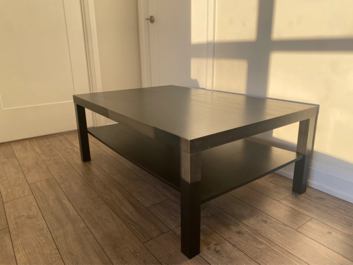 Dark Wood Coffee Table with Bottom Shelf