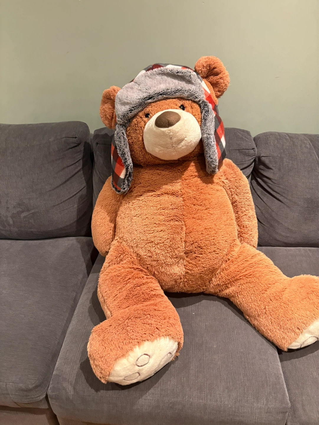 Giant Teddy Bear with Trapper Hat