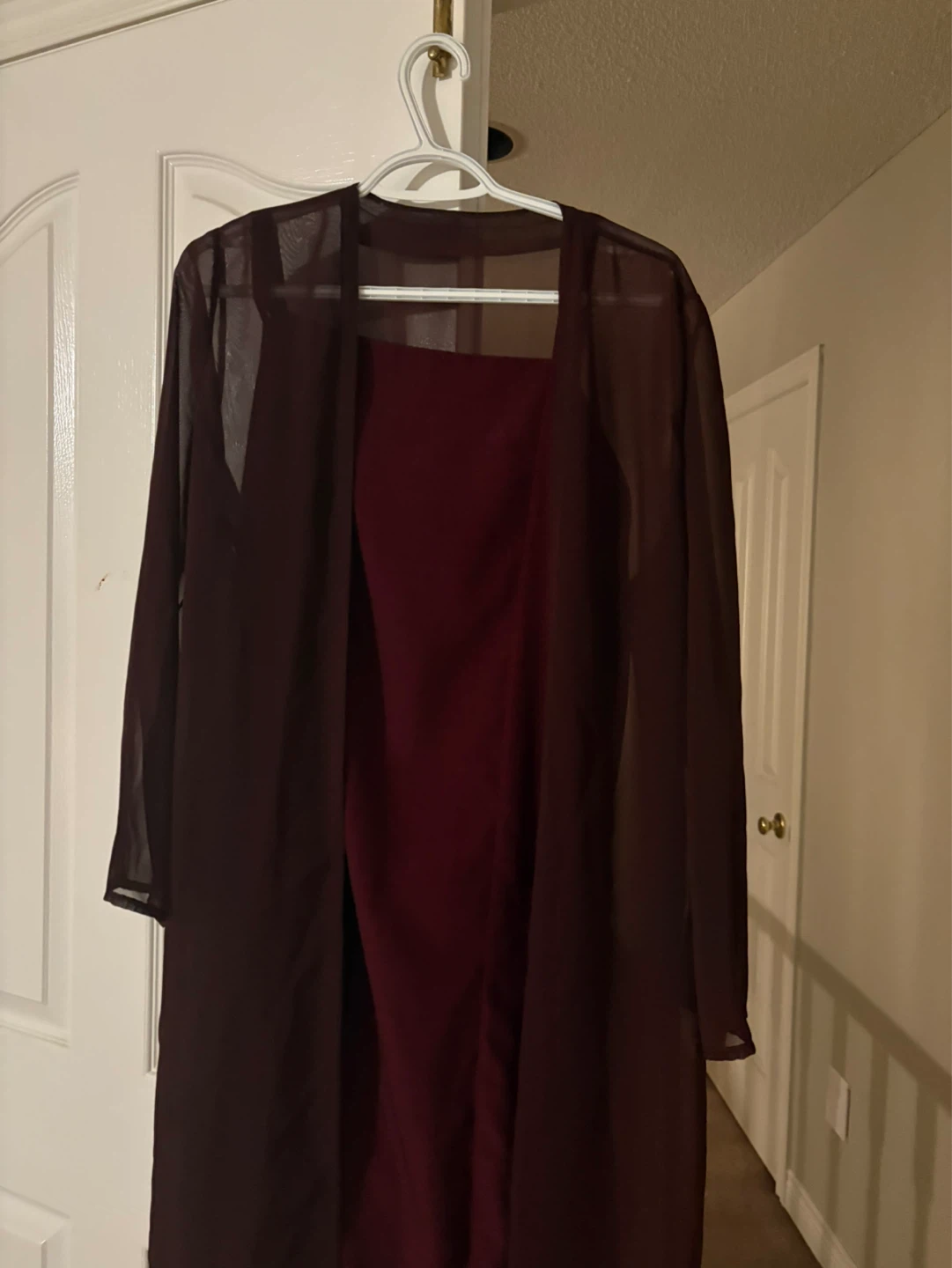 Burgundy Dress with Sheer Cardigan