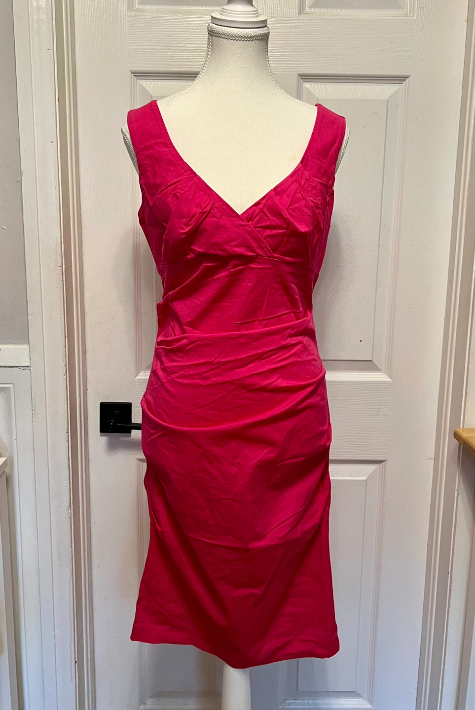 Le Château Pink Ruched V-Neck Dress Size M
