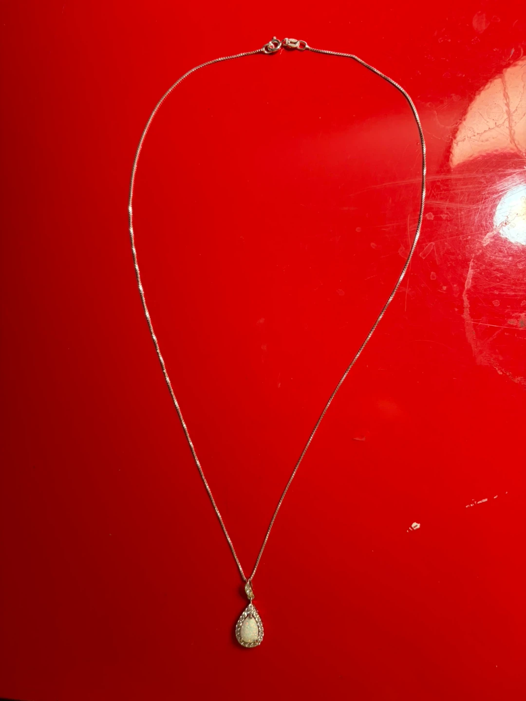 Sterling Silver Teardrop Opal & Moissanite Necklace - photo 2