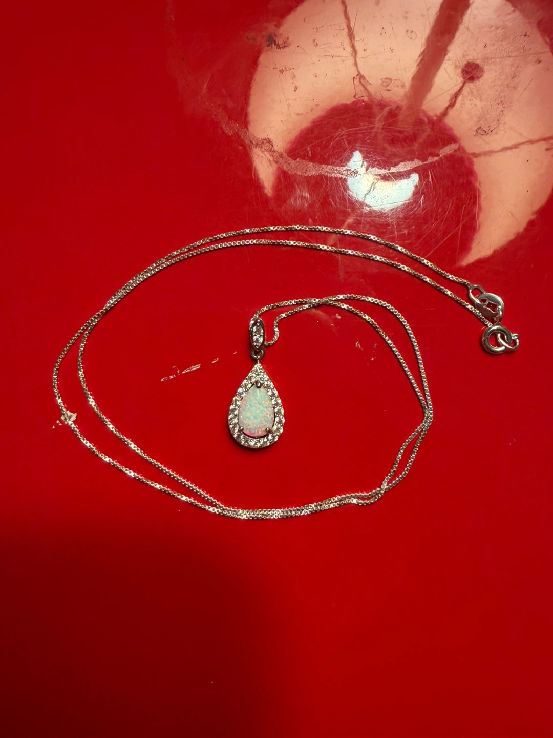 Sterling Silver Teardrop Opal & Moissanite Necklace - photo 5