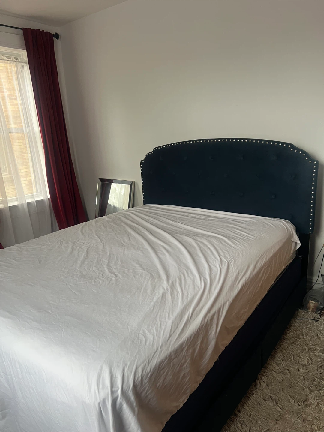 Navy Blue Velvet Tufted Headboard Bed Frame